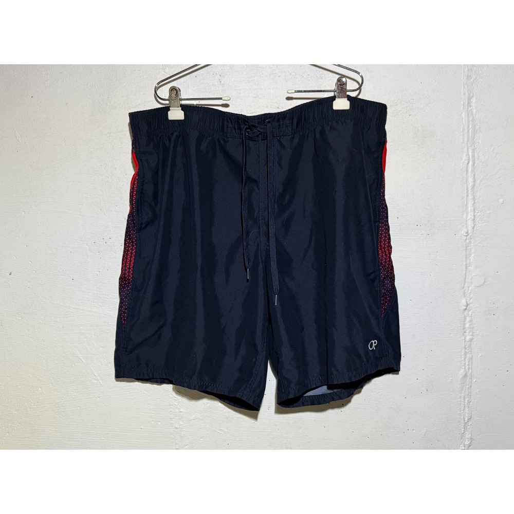 OP Mens 2XL Navy Red Geometric Trim Polyester Mesh Lined Swim Trunks Board Short
